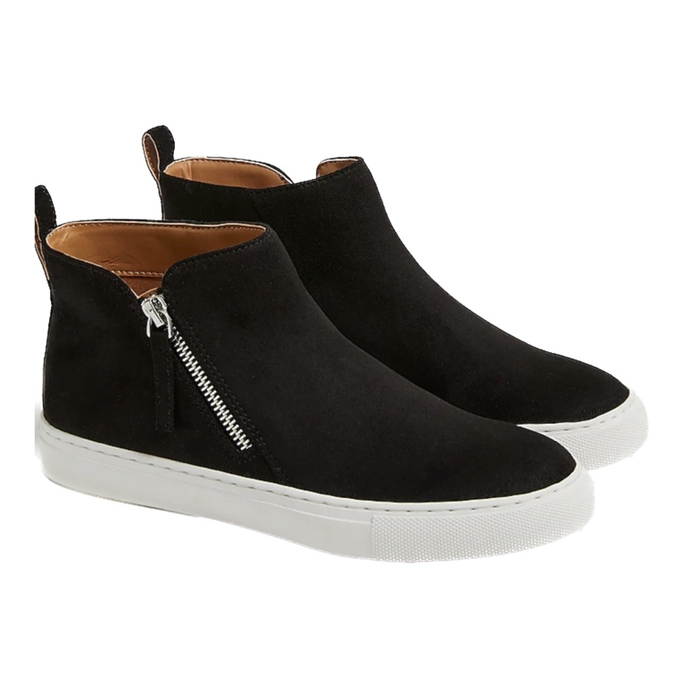 NEW J Crew Faux Suede High Top Sneaker Solid Black 7 or 7.5 NWOT Zip Slip-On